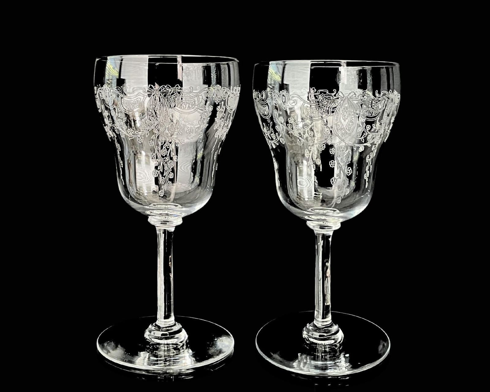 Jugendstil Wijnglazen | 6 Stuks | Geslepen Decoraties | Val Saint Lambert