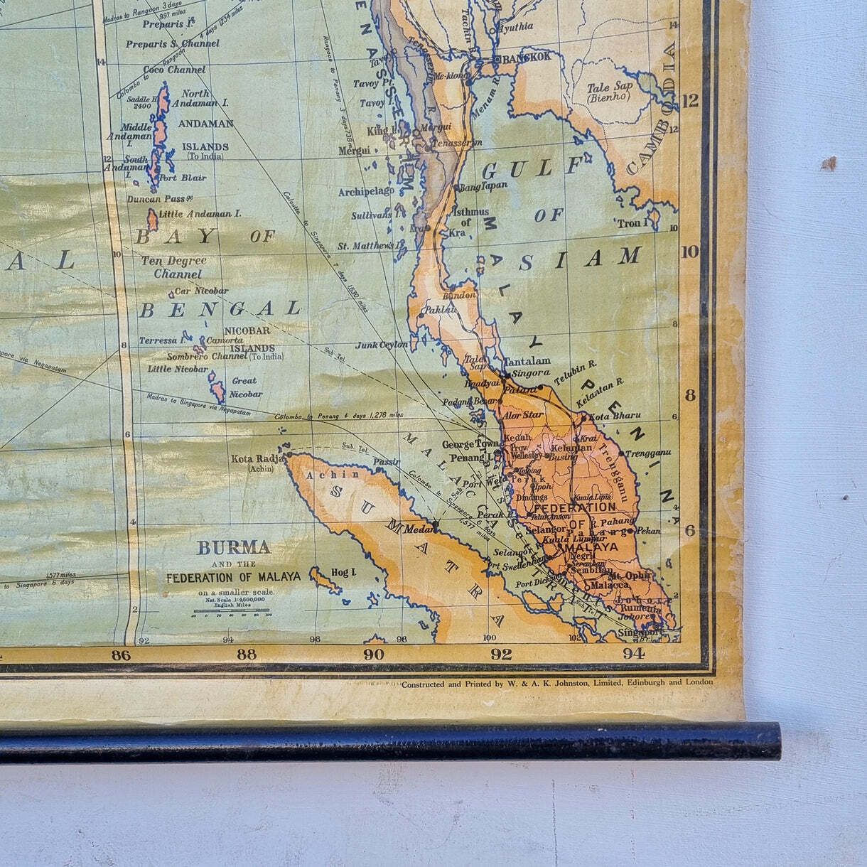 Vintage Wall Map Of India, Pakistan, Ceylon And Burma In 1950 photo Art