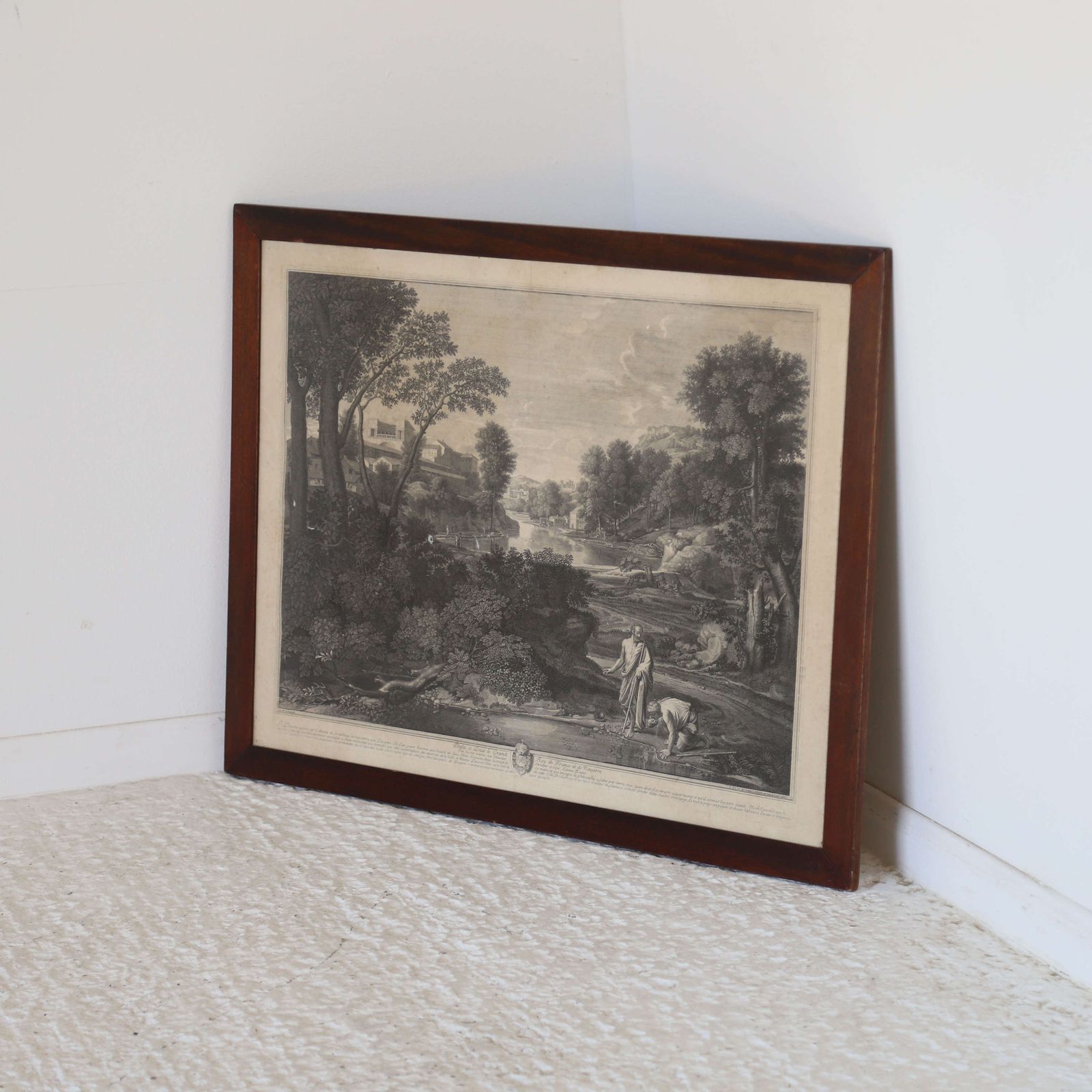 photo vinterior 18th Century French Engraving 'Landscape With Diogenes' By étienne Baudet   Original Frame