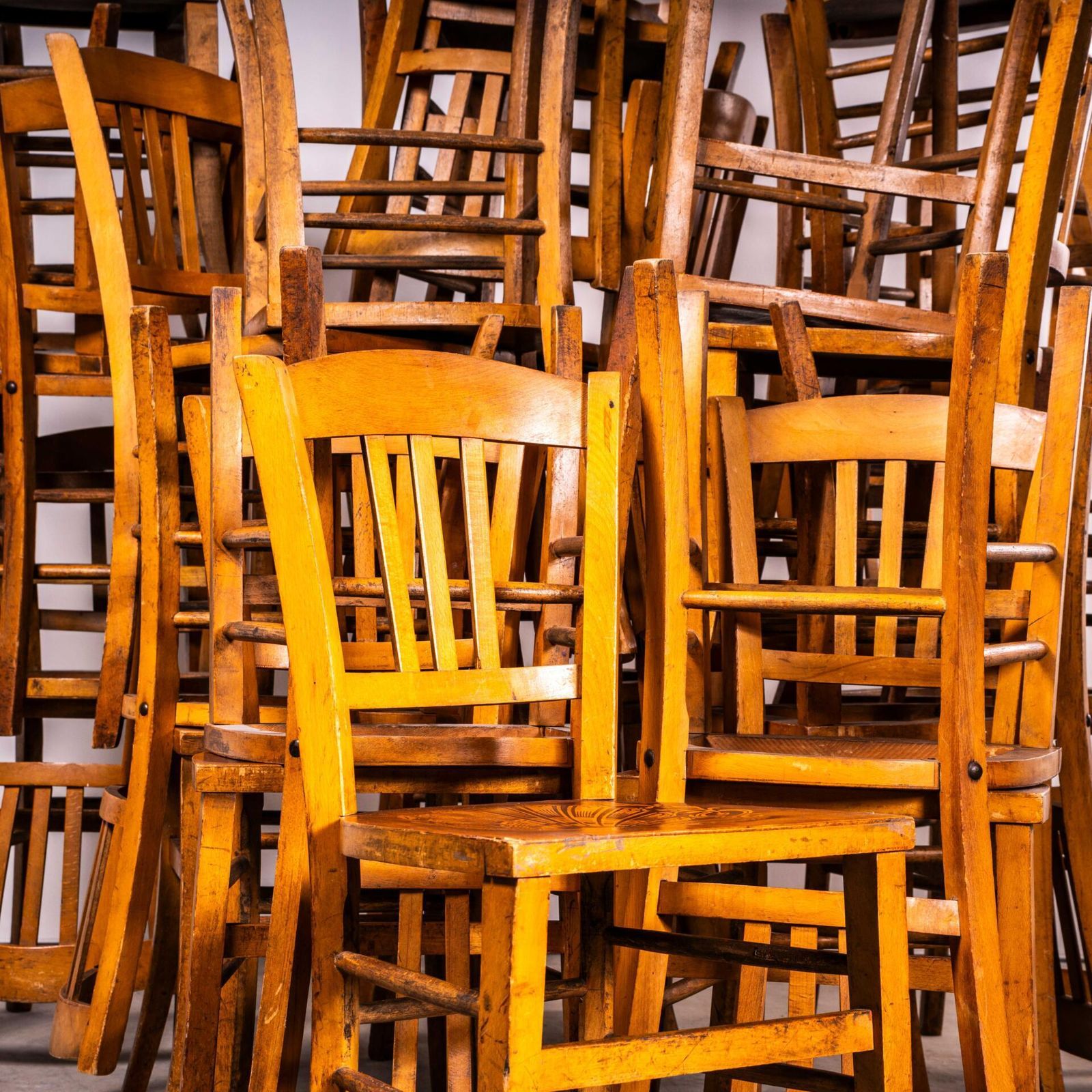 1950’s French Warm Oak Farmhouse Dining Chairs – Good Quantity Available photo for sale