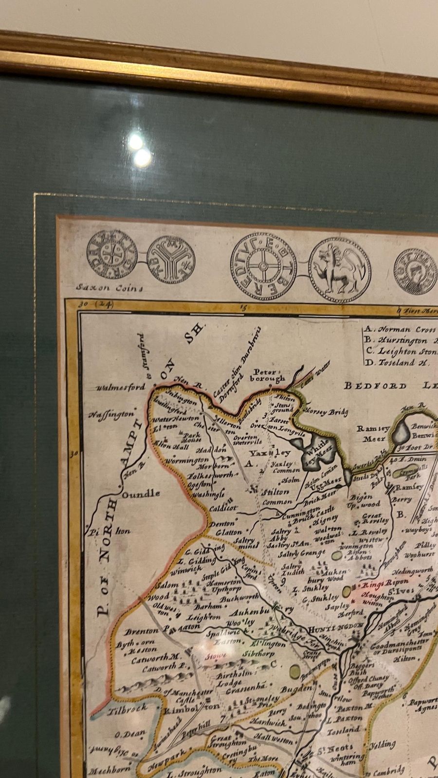 Framed 18th Century Map Of Huntingdonshire By Herman Moll – Antique English County Map photo vinterior