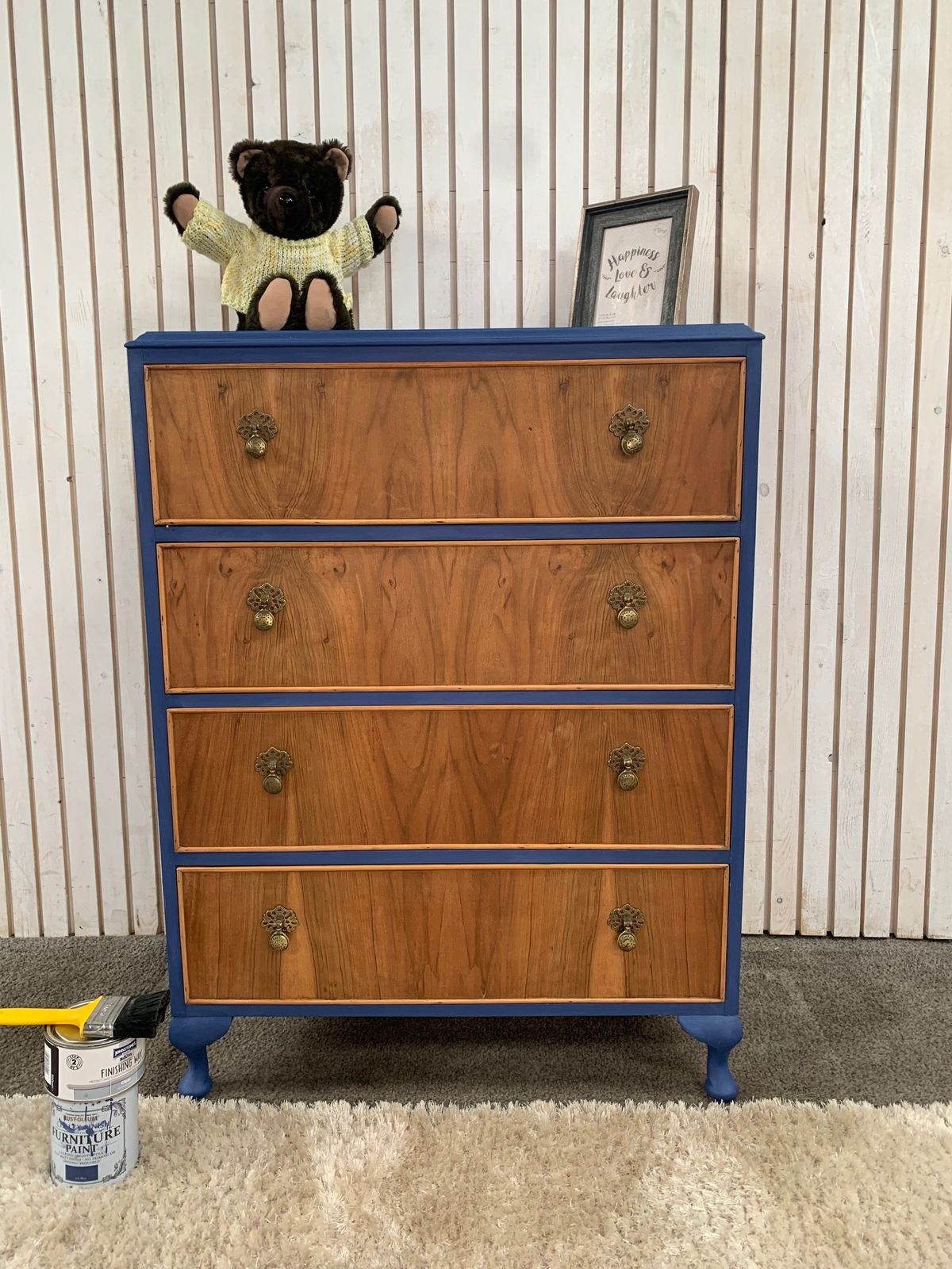 Upcycled 4 Drawer Chest In A  Blue Ink Colour On Queen Ann Legs.