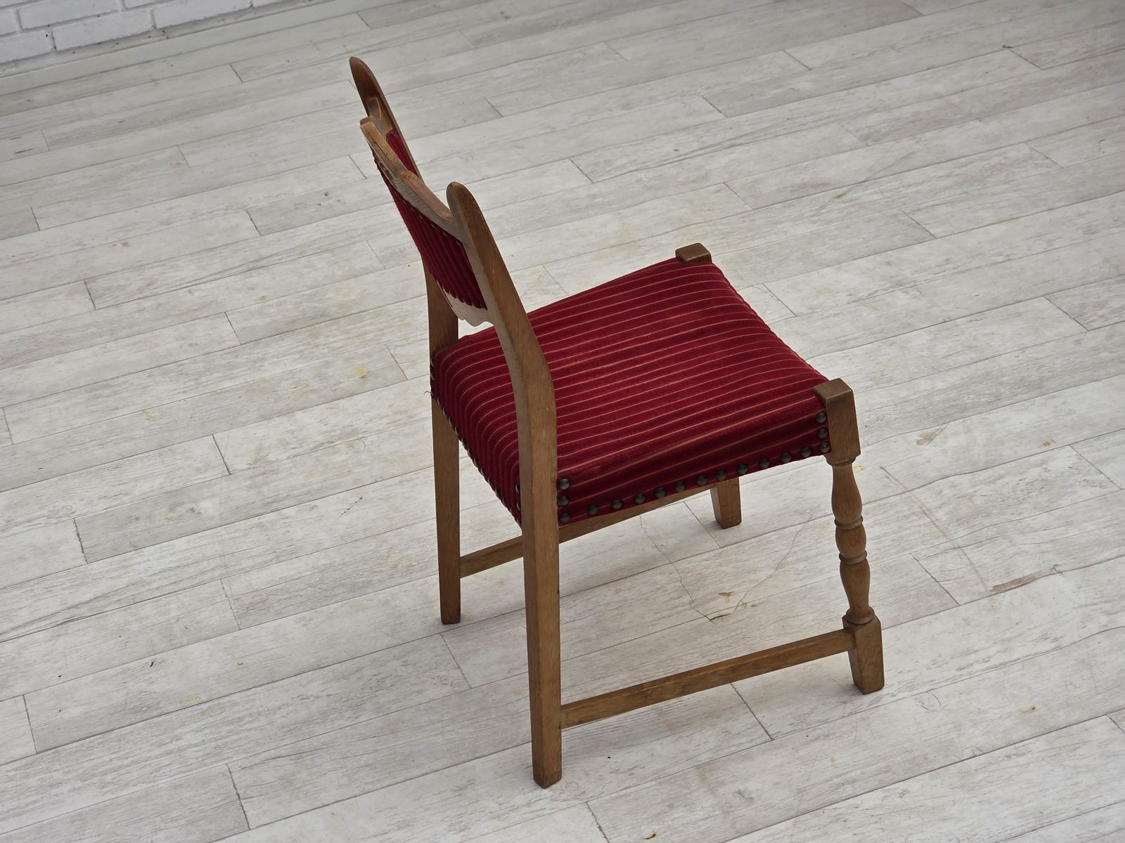 Furniture 1970s, Set Of 6 Danish Dining Chairs, Original Condition, Oak Wood, Furniture Wool. photo