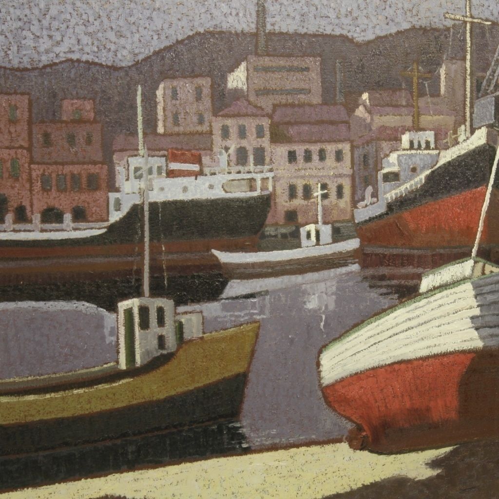 Italian Signed Painting Seascape With Boats From 20th Century photo furniture