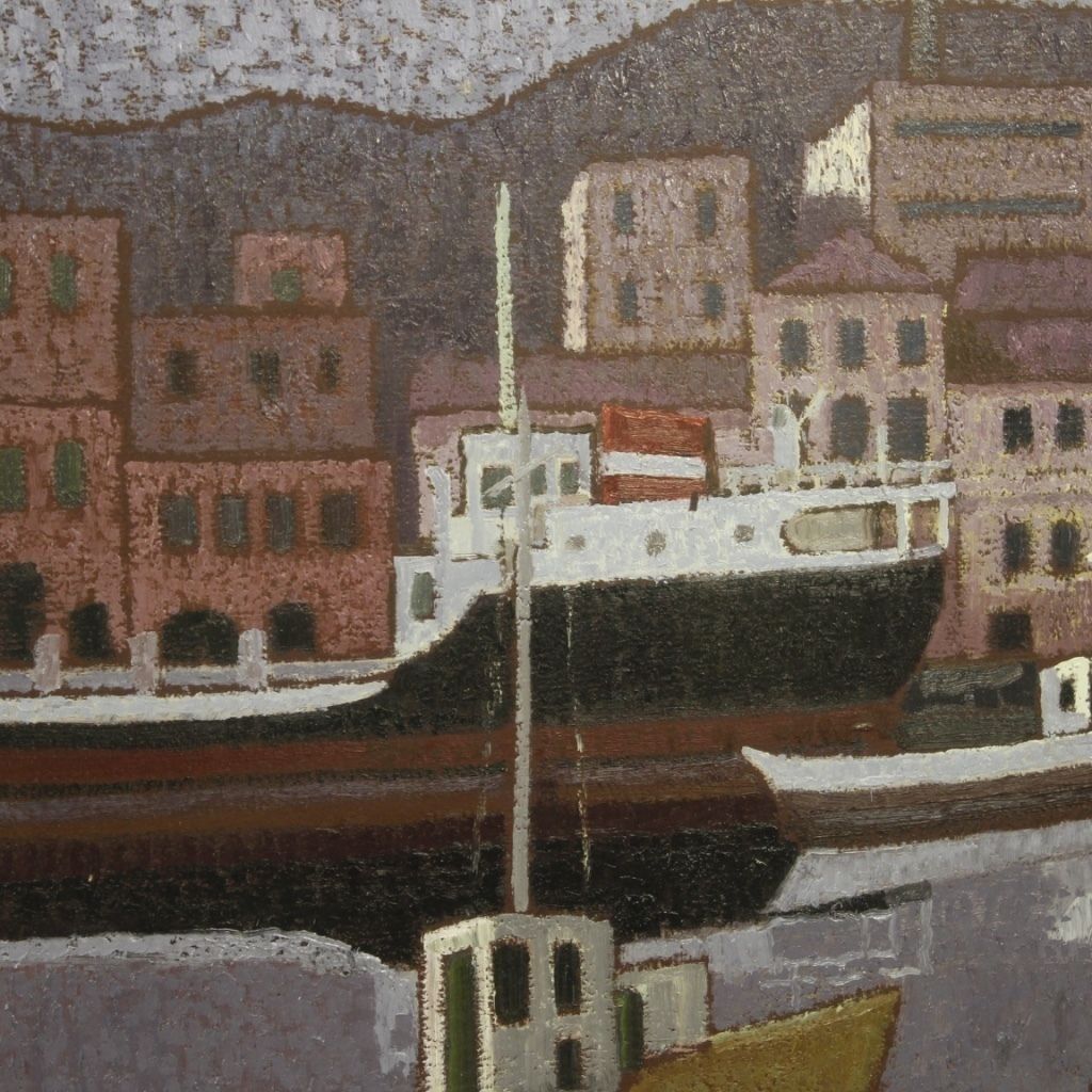Italian Signed Painting Seascape With Boats From 20th Century photo buy