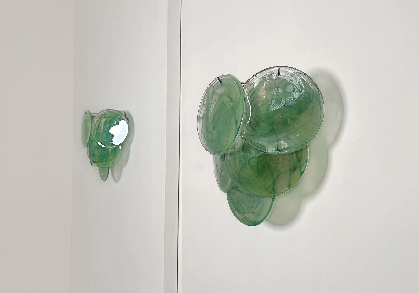 photo vintage Pair Of Glass Wall Sconces   6 Alabaster Green Disks