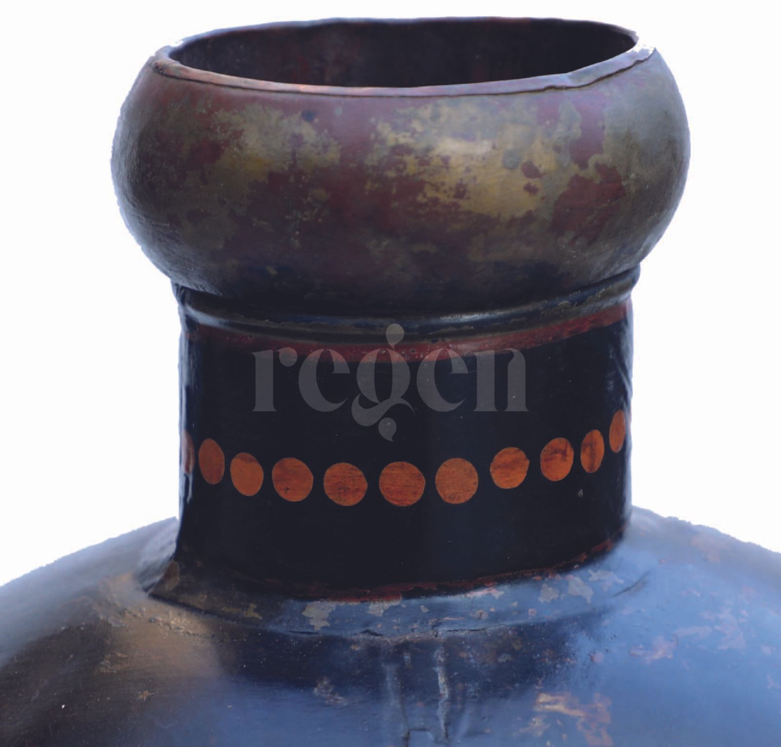Antique 17th Century Indian Hand Painted Iron Water Vessel – Mughal Era Art With Jodha Akbar Scene photo vintage