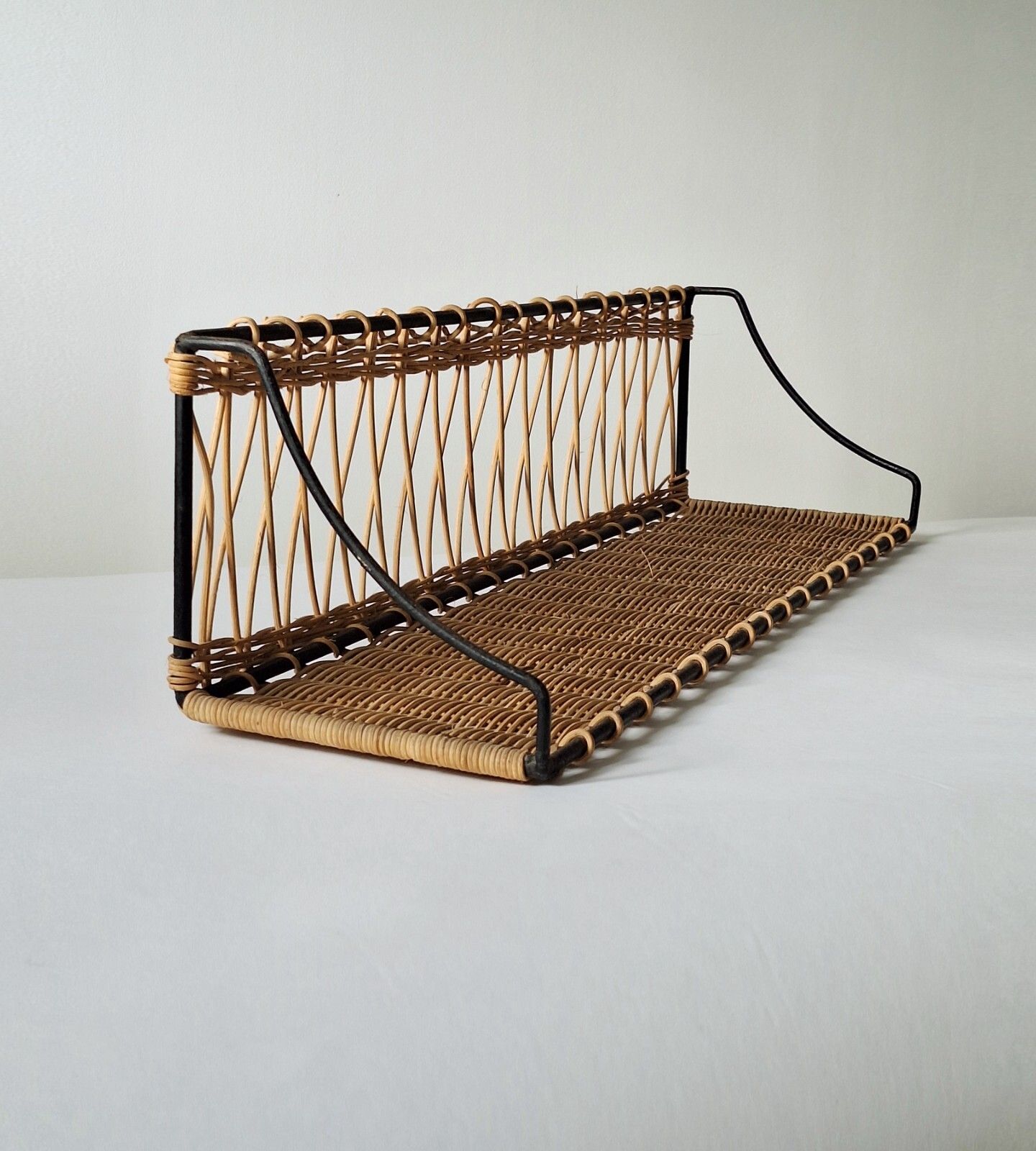 Mid Century French Wicker & Iron Shelf, Attd To Raoul Guy photo buy