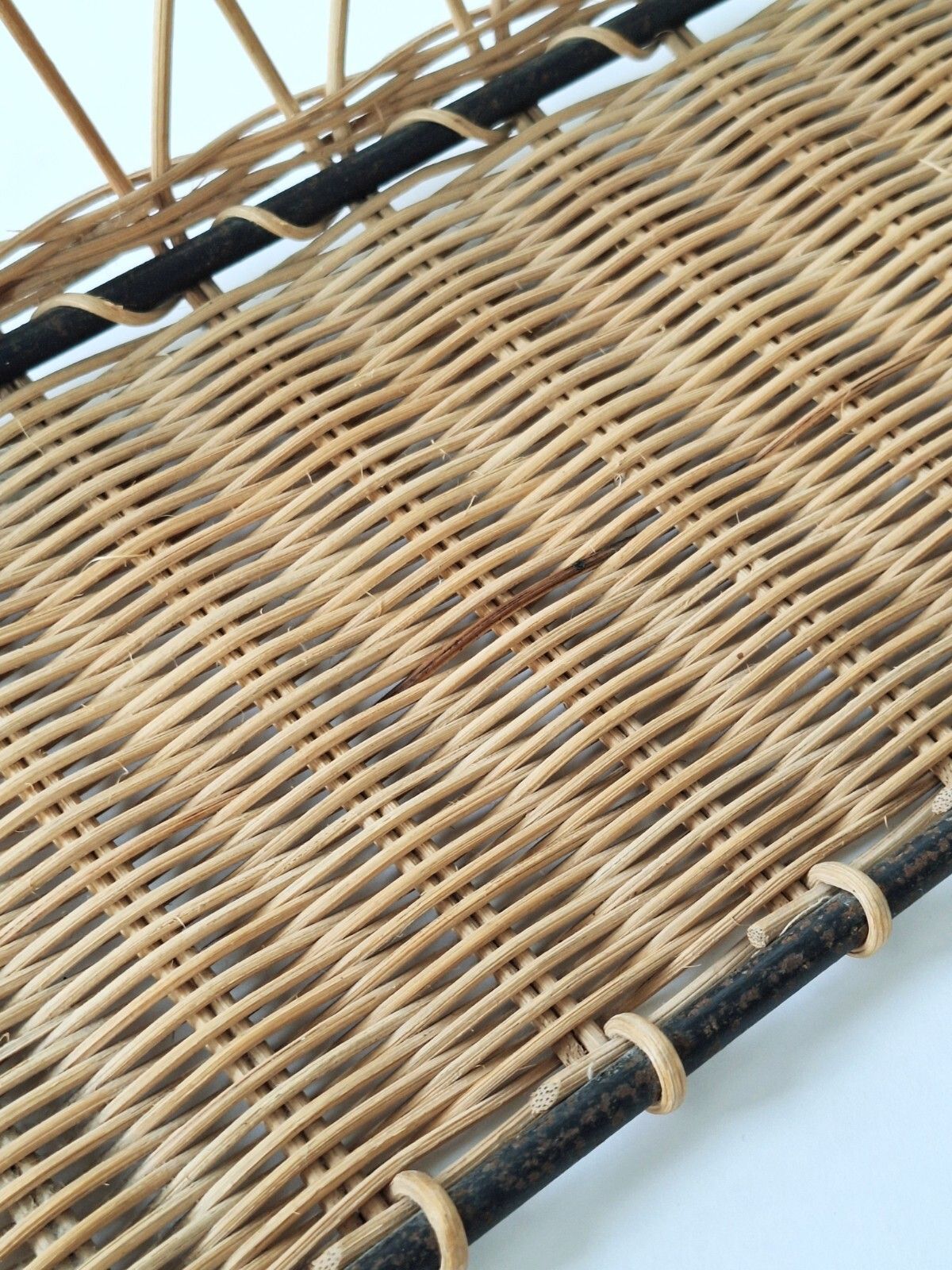 Mid Century French Wicker & Iron Shelf, Attd To Raoul Guy photo vintage