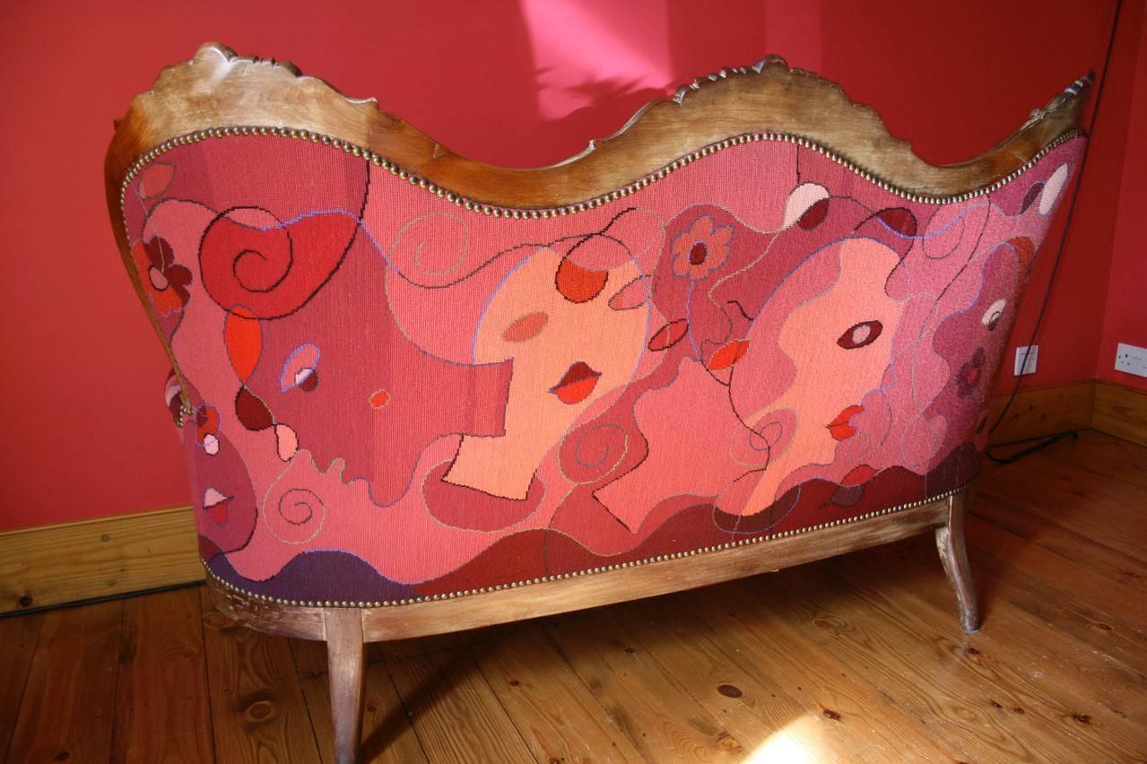 French XVIII Sofa With Carved Wooden Frame And 1950s Needlepoint Upholstery (Front And Back) photo Furniture