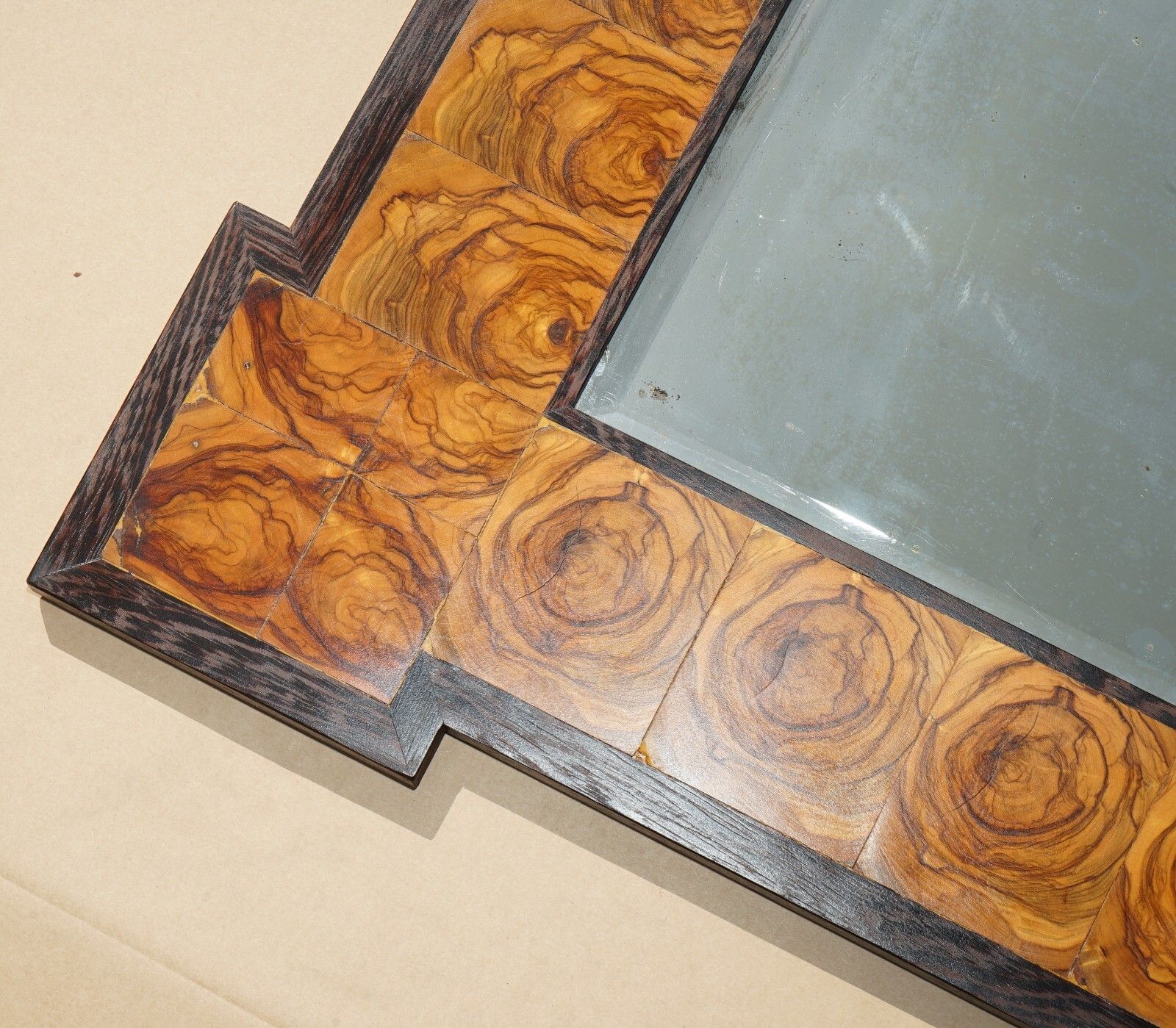 Exquisite Bevelled Edge Oyster Laburnum Wood Wall Mirror Sublime Patina photo furniture