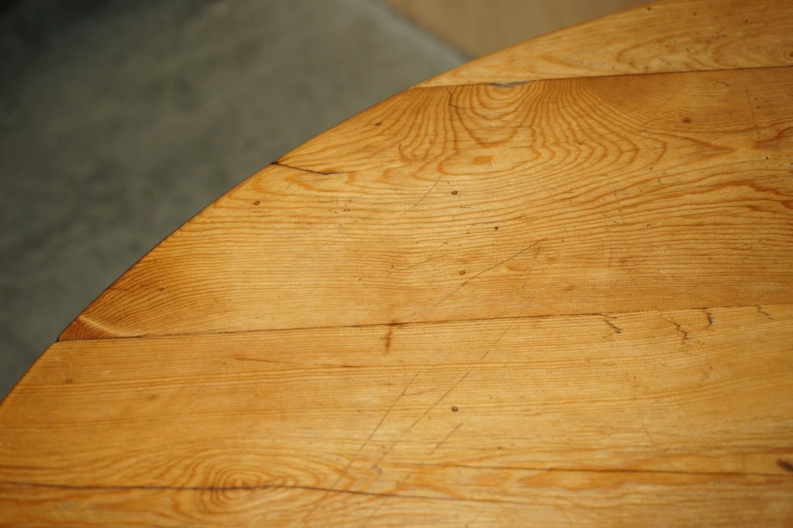 photo buy Stunning Round Circa 1940's Pitch Pine Dining Table With Thick Pedestal Base