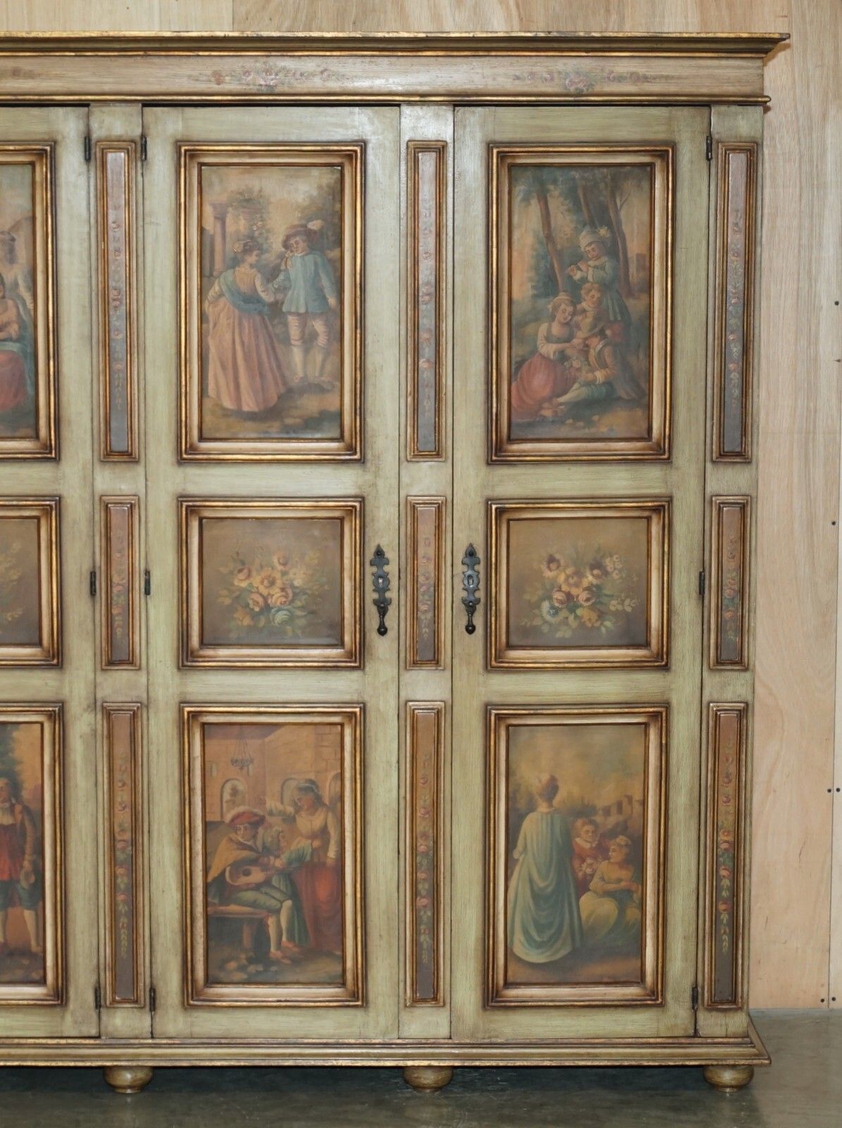 photo furniture Stunning Vintage Oak Italian Housekeepers Cupboard Or Double Bank Wardrobe