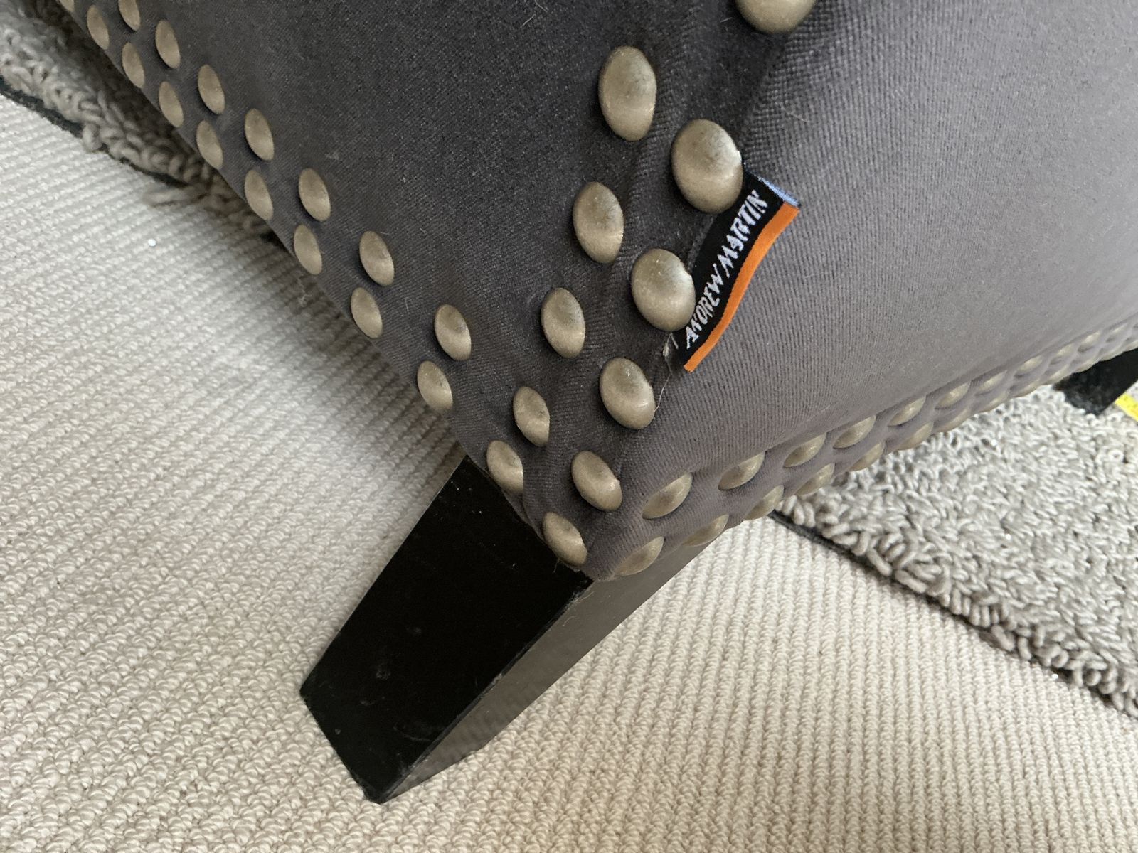 Andrew Martin Studded Wing Back Chair Upholstered In Andrew Martin Chocolate Brown Velvet photo 500.0