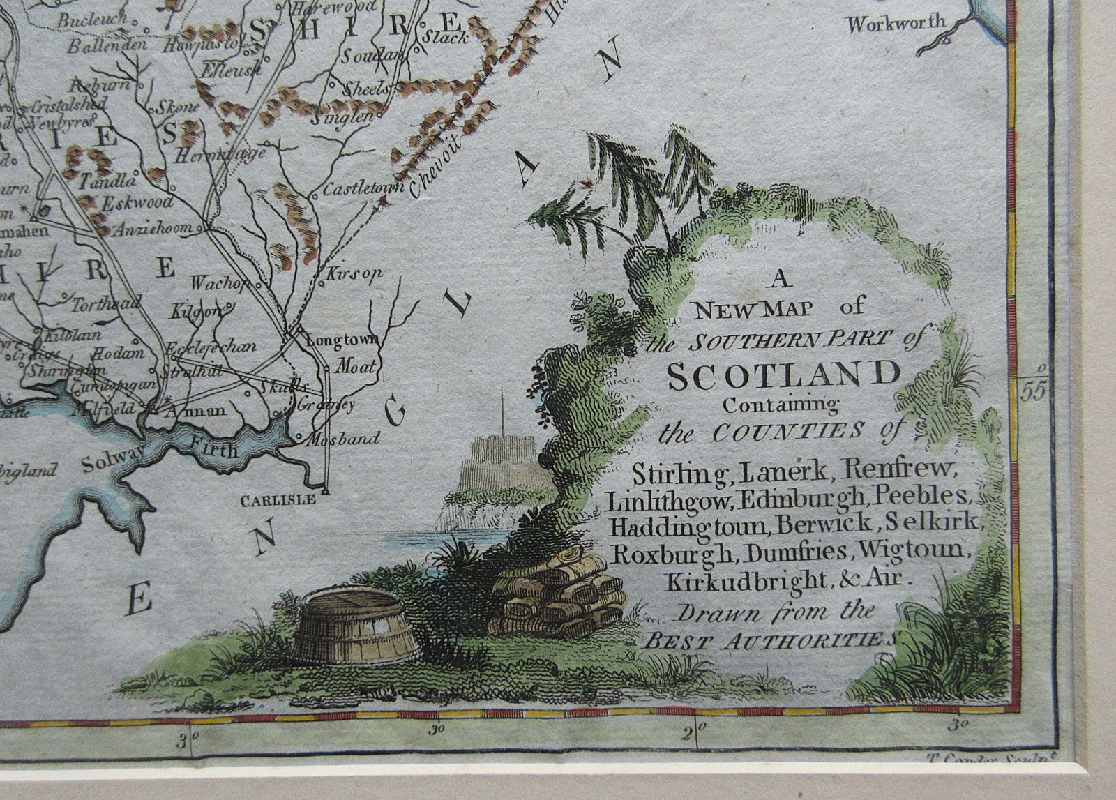 Framed Antique Map Of Southern Scotland By Thomas Conder ~ Alexander Hogg 1794 photo furniture