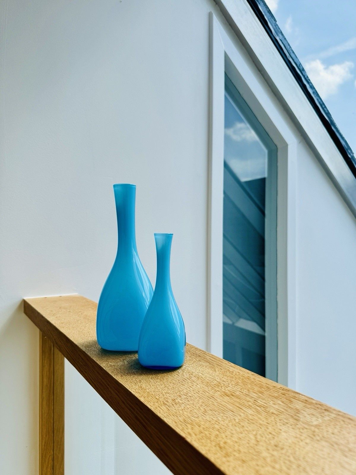 2 Turquoise Cased Glass Vases By Ekenas Glasbruk Sweden Scandinavian Vintage