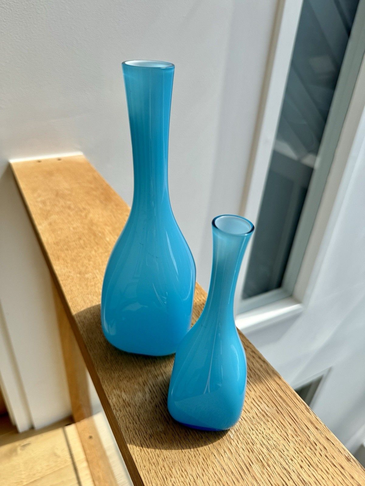 2 Turquoise Cased Glass Vases By Ekenas Glasbruk Sweden Scandinavian Vintage photo for sale