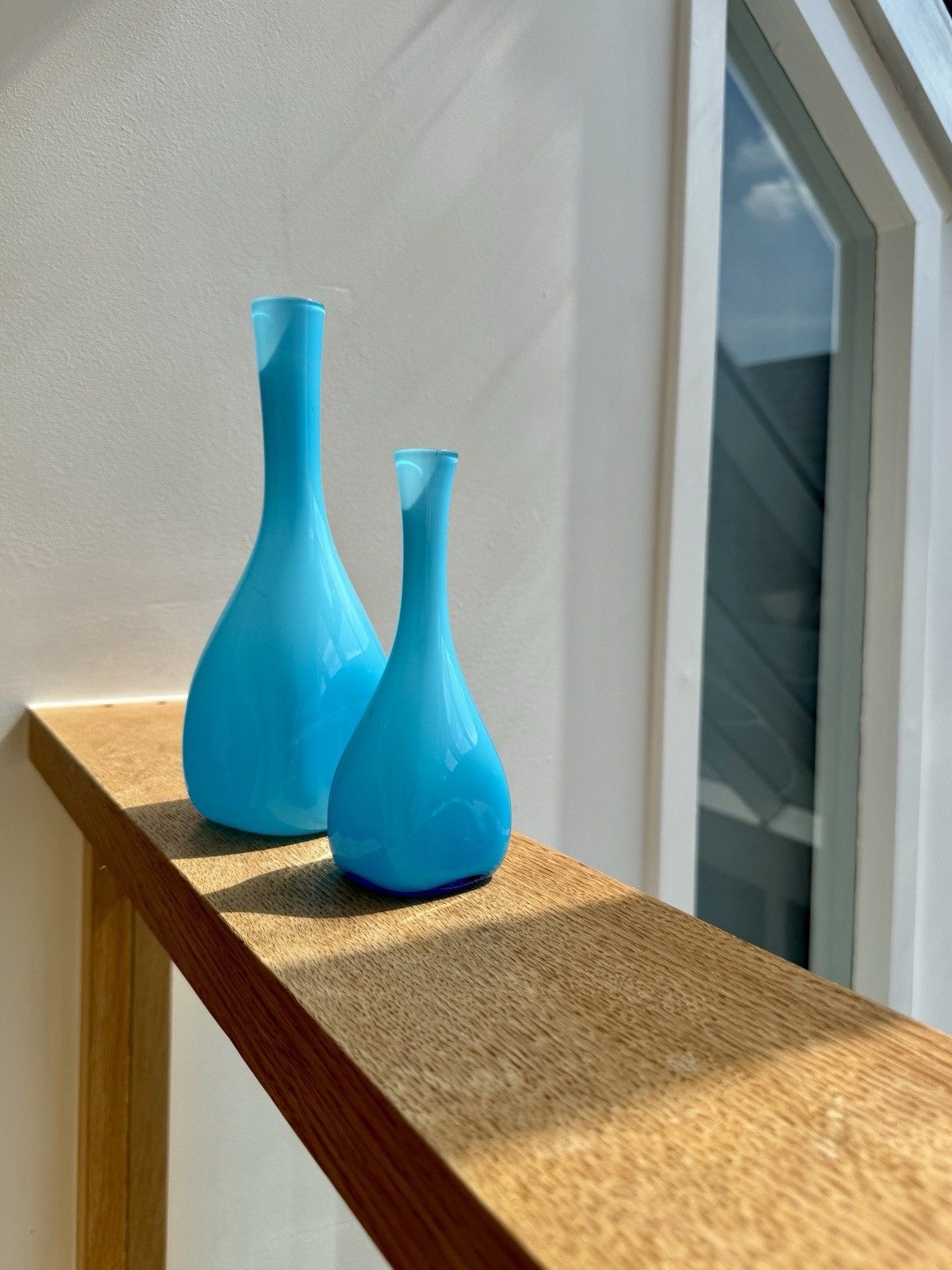2 Turquoise Cased Glass Vases By Ekenas Glasbruk Sweden Scandinavian Vintage photo vinterior