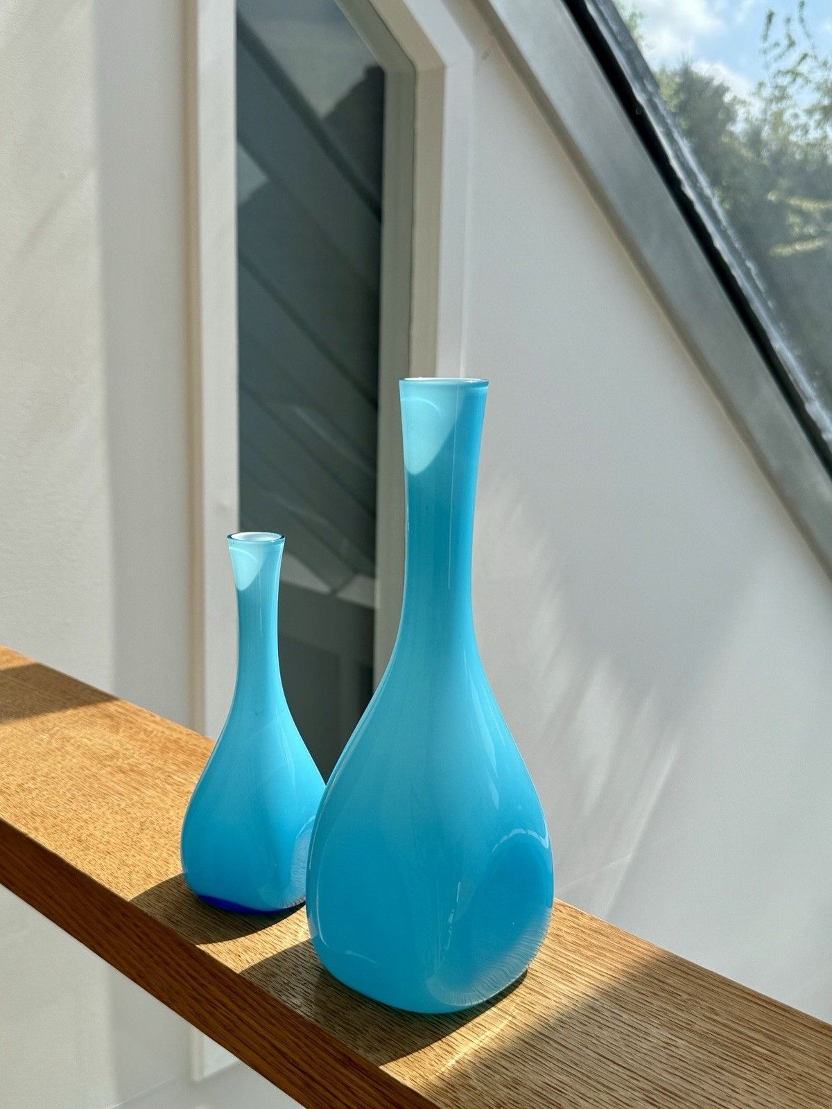 photo furniture 2 Turquoise Cased Glass Vases By Ekenas Glasbruk Sweden Scandinavian Vintage