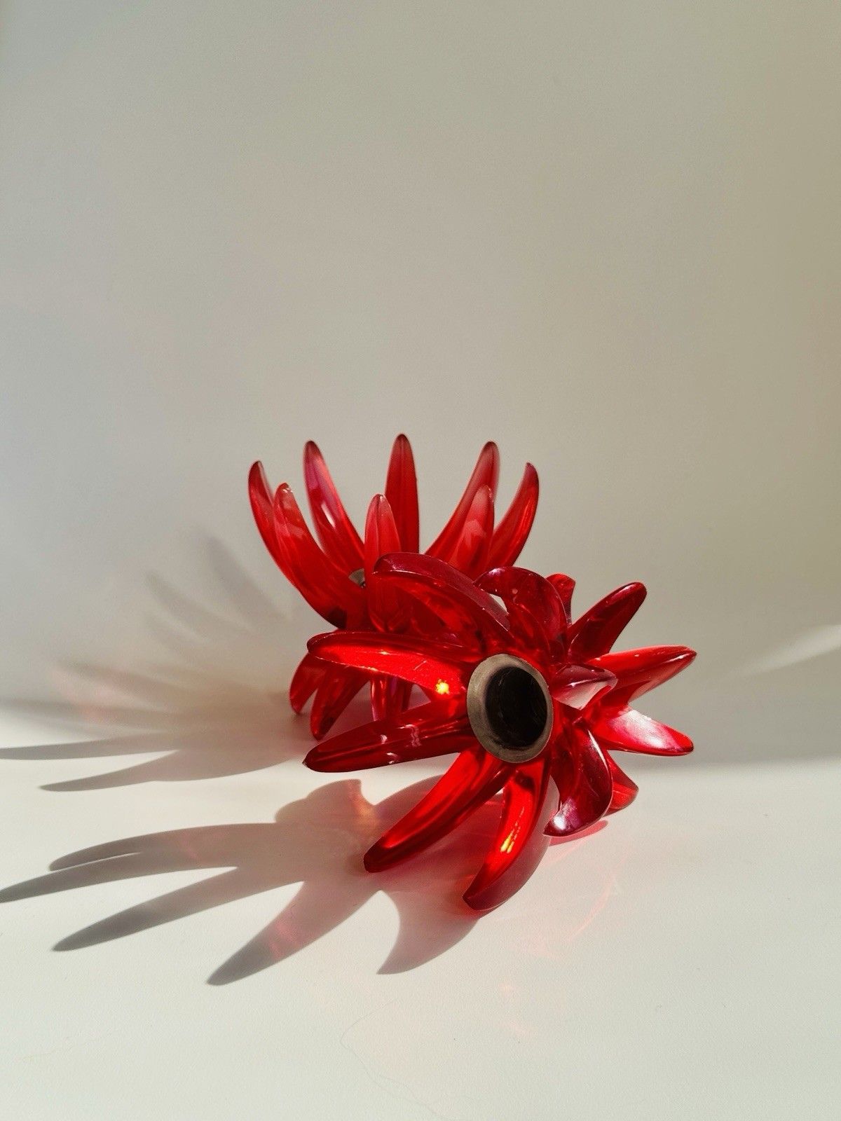 photo for sale 2 Red Lucite 1960’s Friedel Ges Gesch Lotus Candlesticks Germany Space Age