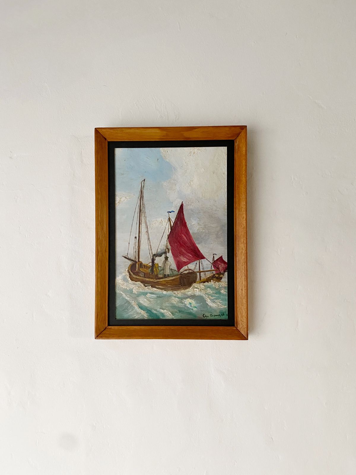 Early 20thc Naive School Red Sailed Boats