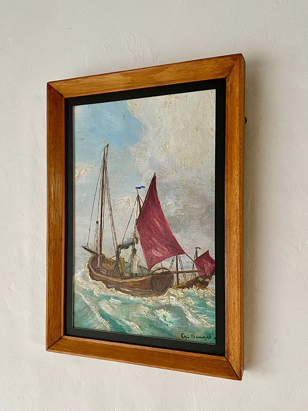 Early 20thc Naive School Red Sailed Boats photo 125.0