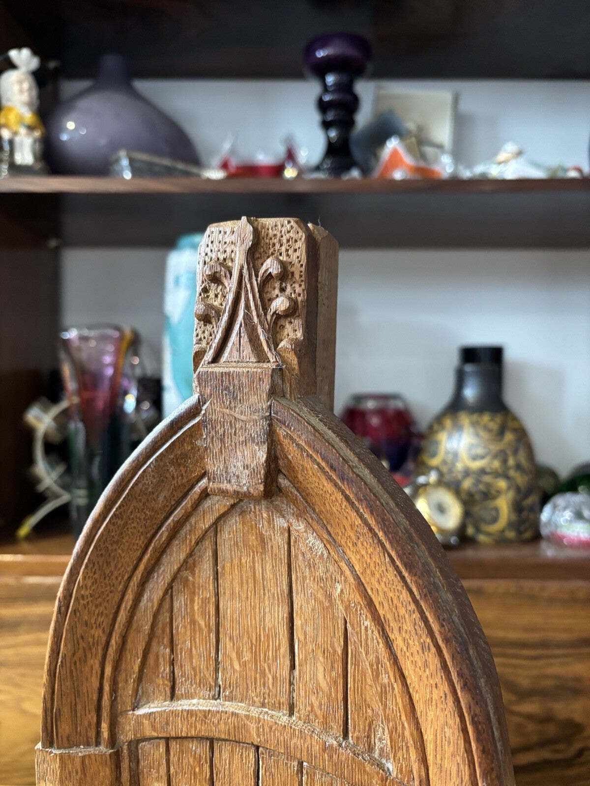Mid Century Carved Oak Table Lamp Base photo vintage