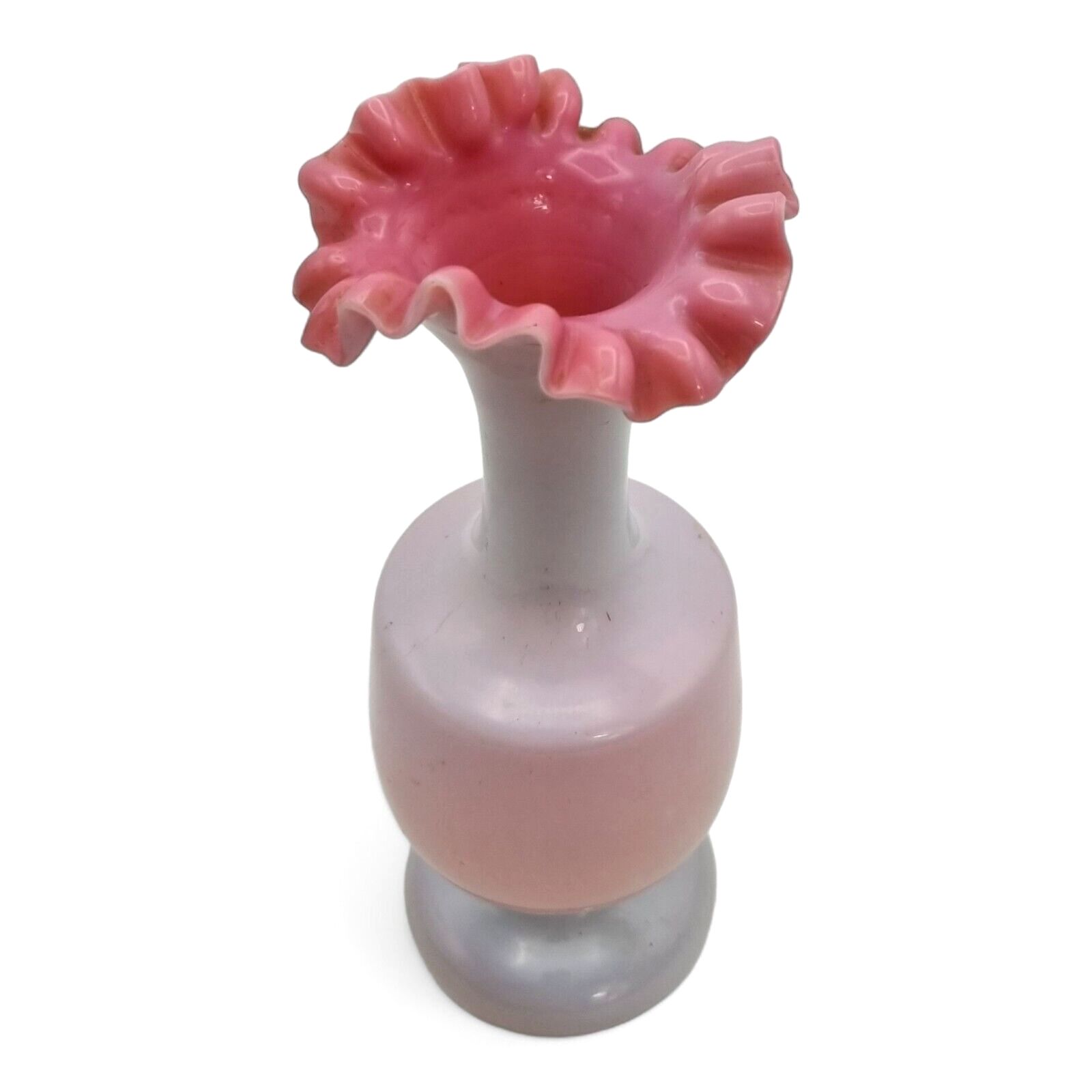 Victorian Vase Jack In The Pulpit Opaline Pink Milk Glass Ruffle Bud Vase photo 75.0