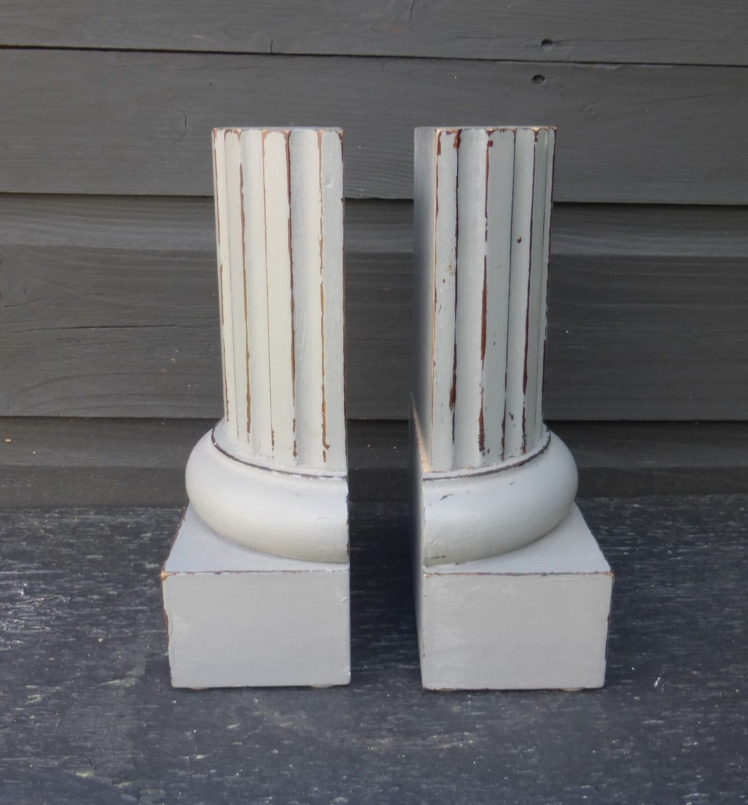 The 'Bombay Company' Grey Painted Wood Classic Pillar Column Bookends 18cms High photo furniture