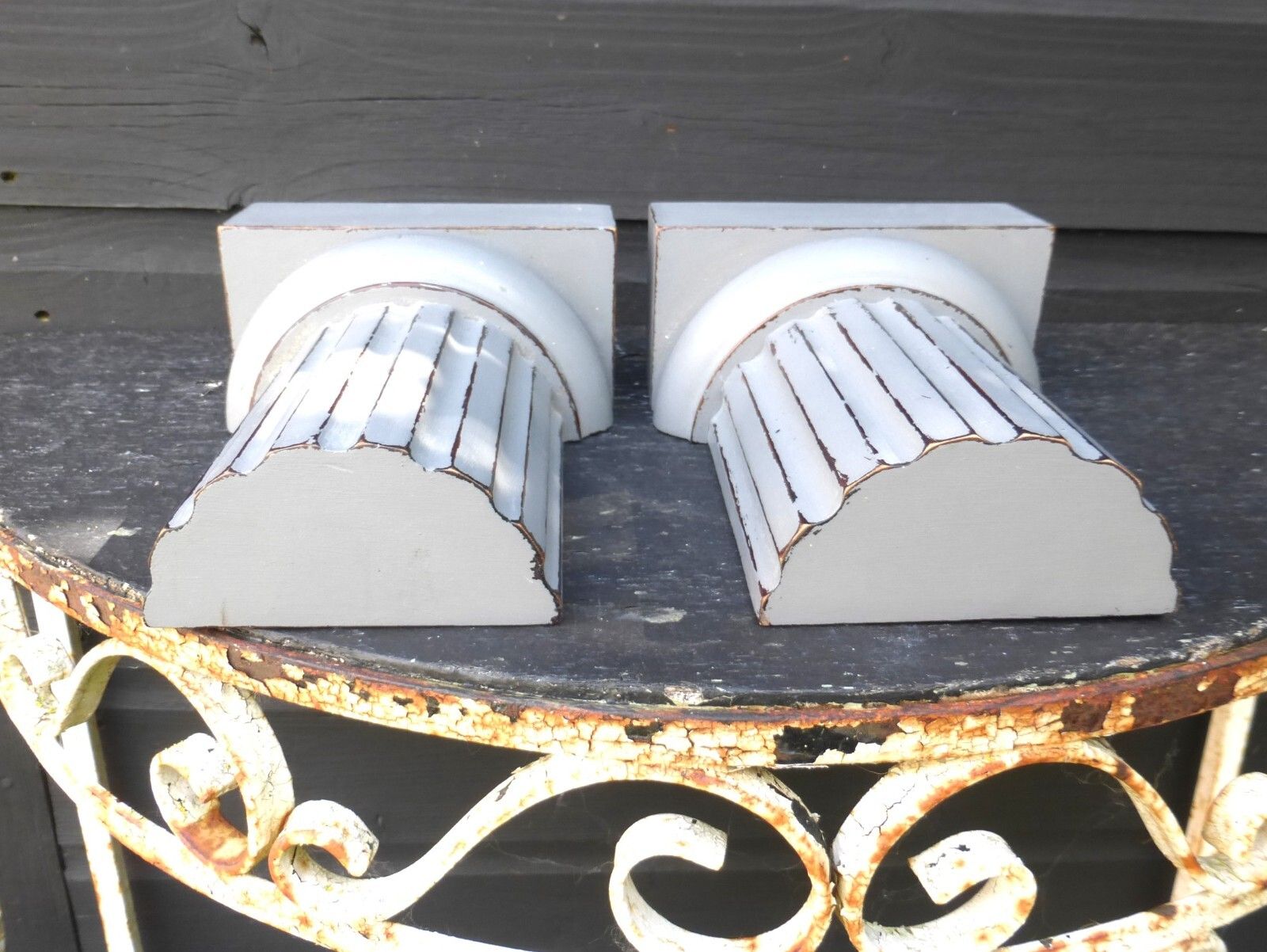 photo for sale The 'Bombay Company' Grey Painted Wood Classic Pillar Column Bookends 18cms High