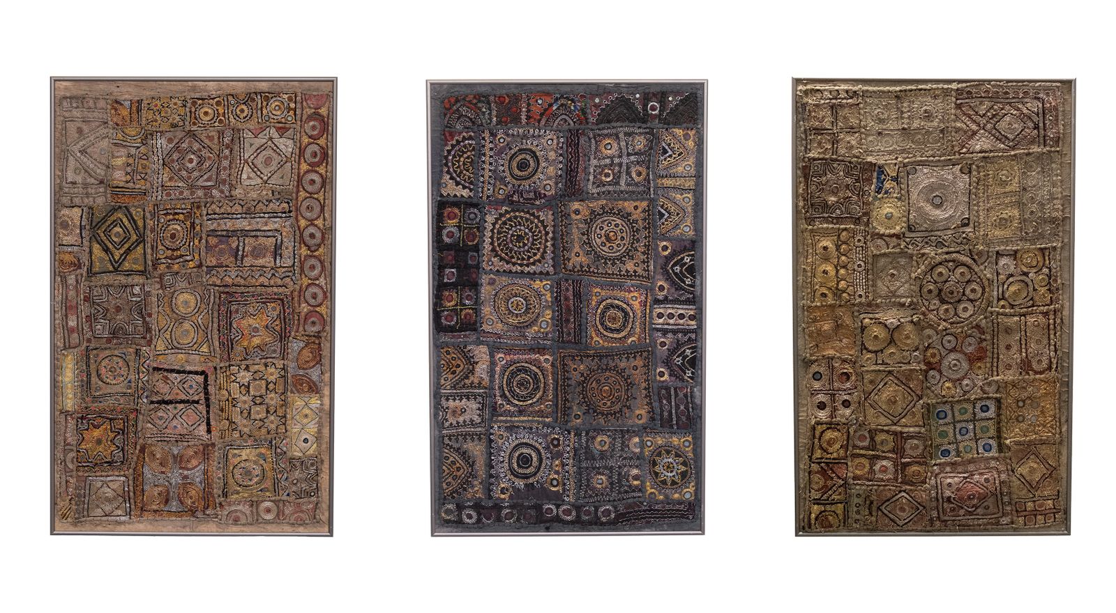 Set Of 3 Kutch Indian Embroidered Patchwork Wall Hanging