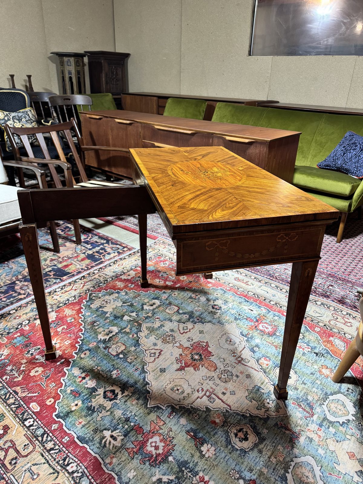 18th Century Marquetry Mahogany And Rosewood Veneer Fold Over Card Table photo vinterior