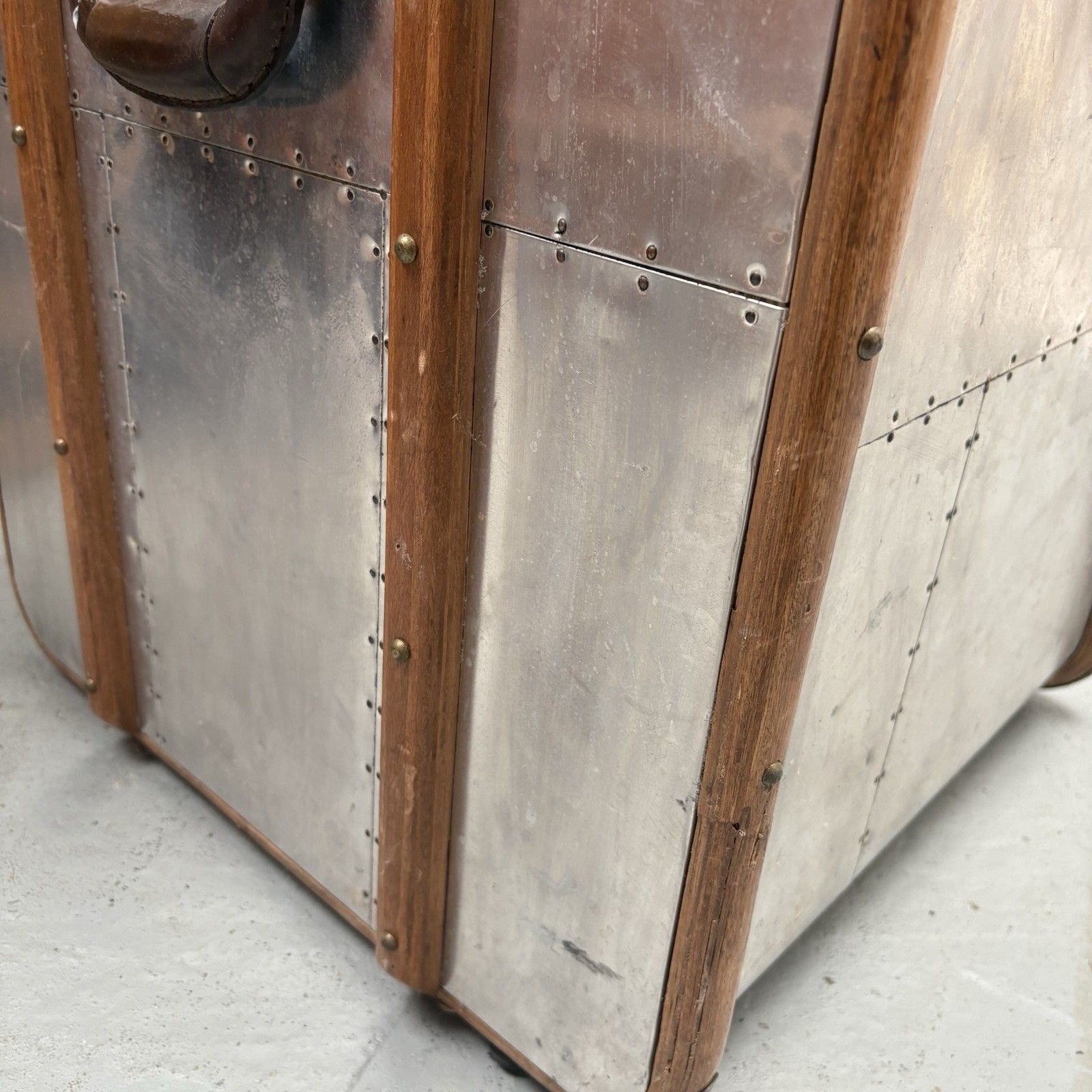 Industrial Aluminium Aviator Style Side Table Storage Box photo 395.0