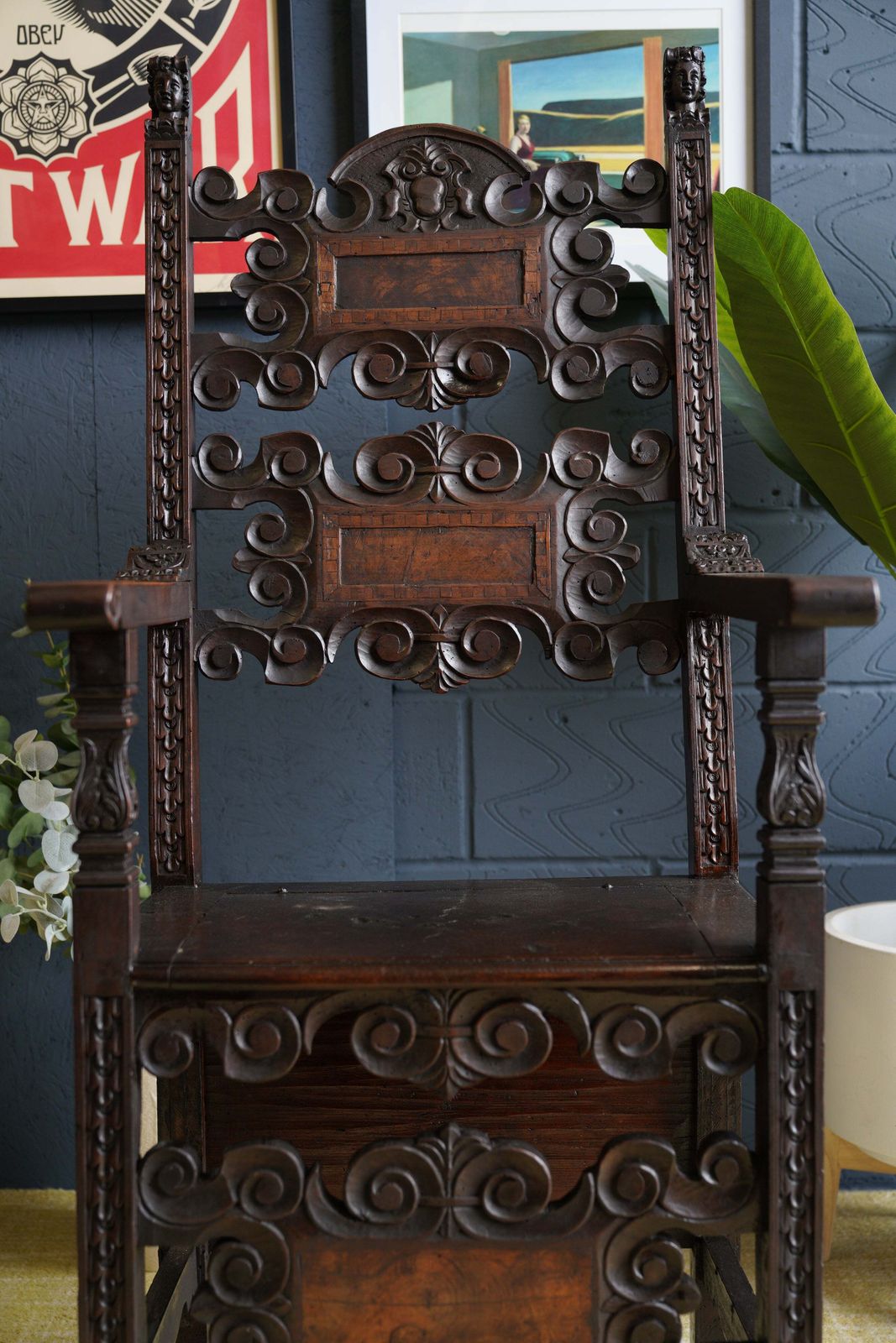 Italian Renaissance Revival Hall Chair Carved Wainscot Throne Ecclesiastical photo vintage
