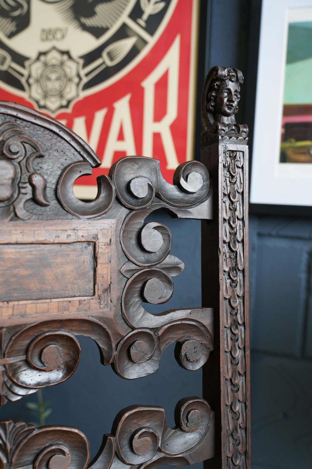 photo vintage Italian Renaissance Revival Hall Chair Carved Wainscot Throne Ecclesiastical