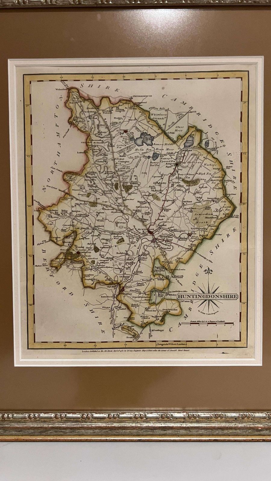 Framed 18th Century Map Of Huntingdonshire By John Cary, C.1787 – Antique English County Map photo furniture
