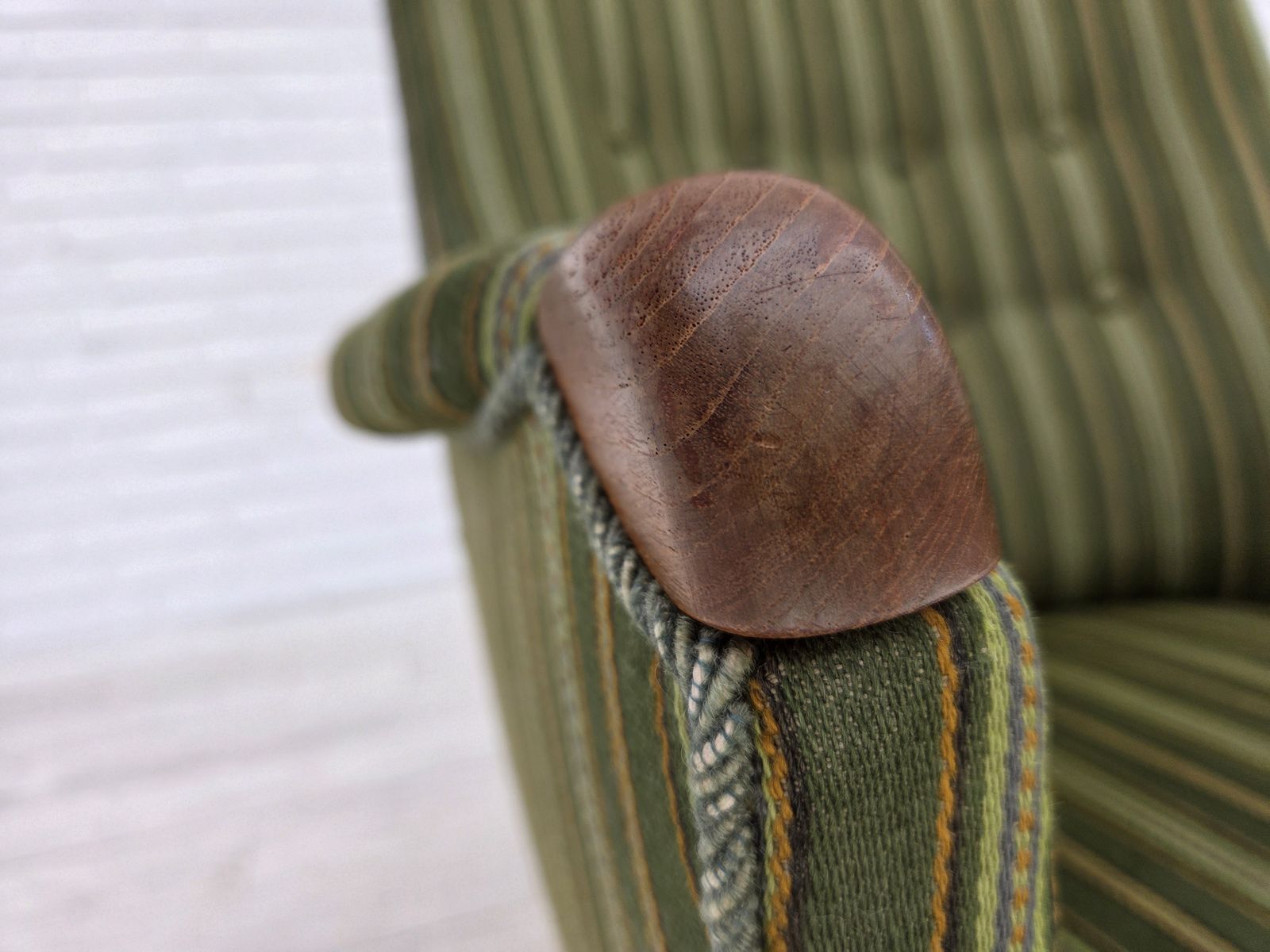 Ca. Jaren 1960, Deense Fauteuil, Groen Meubelwol, Teakhout. photo for sale