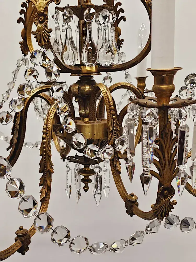 A Very Rare Large 19th Century French Gilt Bronze And Crystal Eight Branch Rewired Gasolier photo furniture