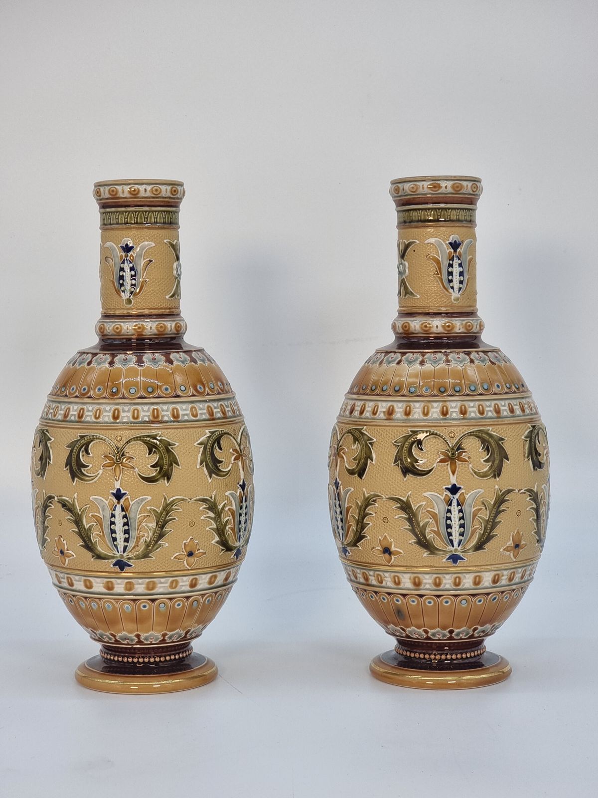 A Pair Of Late 19th Century German Pottery Vases, Made By The Mettlach Factory, Circa 1890 photo 695.0