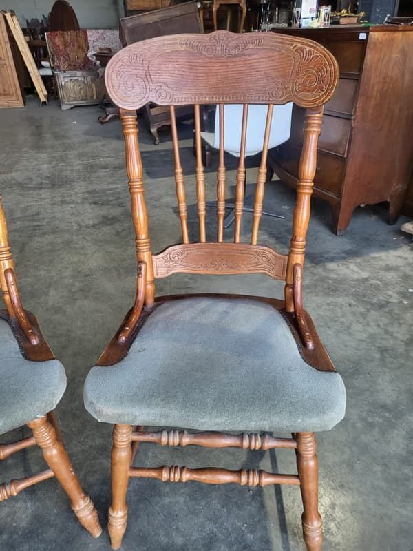 20thc 4 Continental High Back Carved Kitchen Country Dining Chairs Fabric Seats photo Furniture
