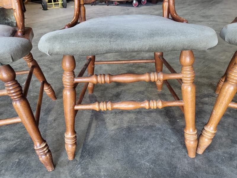 photo for sale 20thc 4 Continental High Back Carved Kitchen Country Dining Chairs Fabric Seats