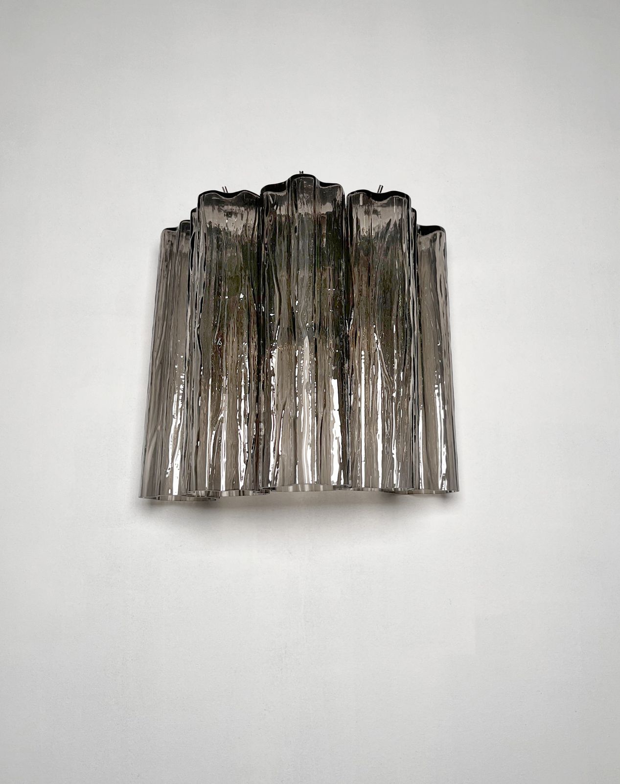 Fantastic Pair Of Murano Glass Tube Wall Sconces   5 Smoked Glass Tube photo for sale