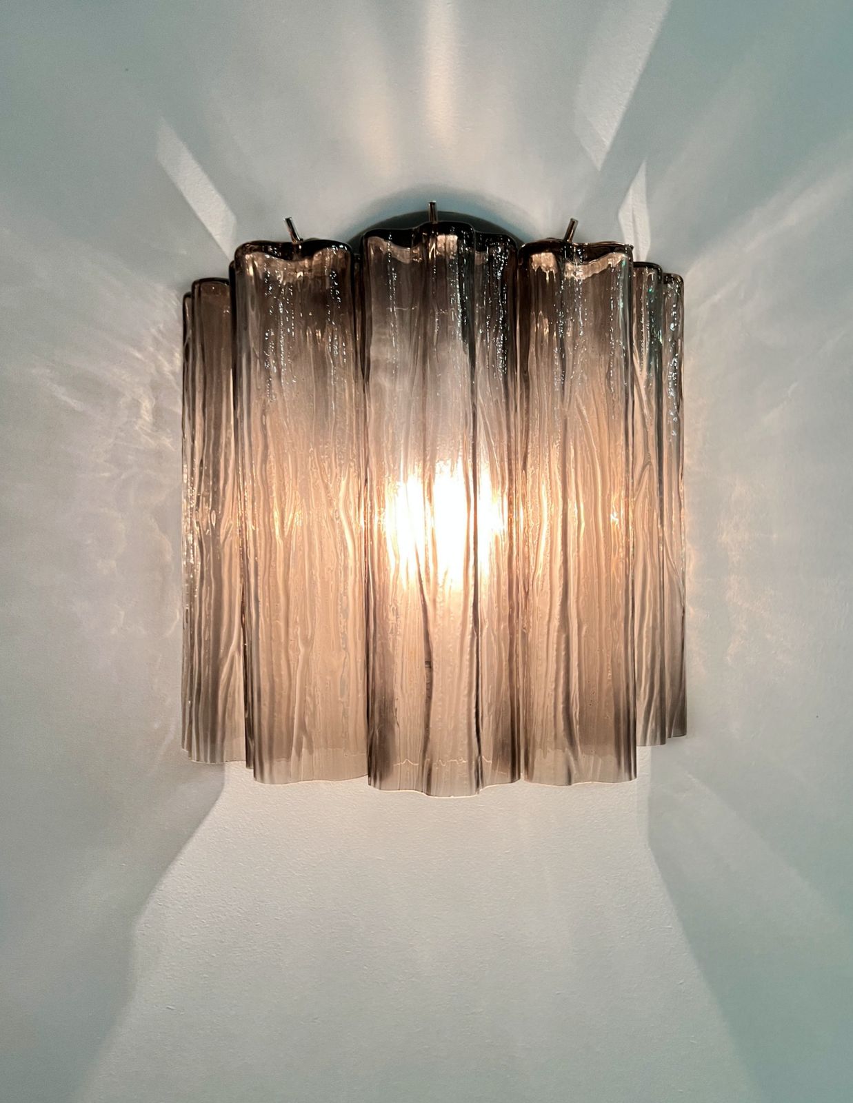 photo for sale Fantastic Pair Of Murano Glass Tube Wall Sconces   5 Smoked Glass Tube