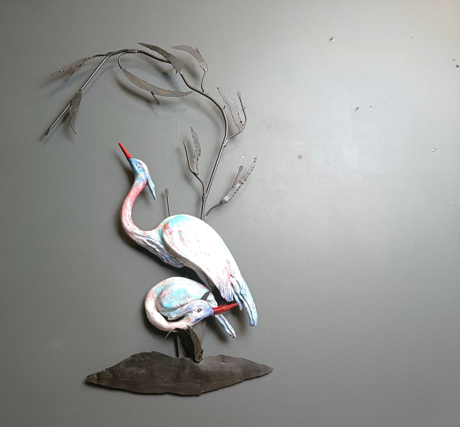 Large Ceramic Héron Or Crane Bird Wall Sculpture, 1970s photo 495.0