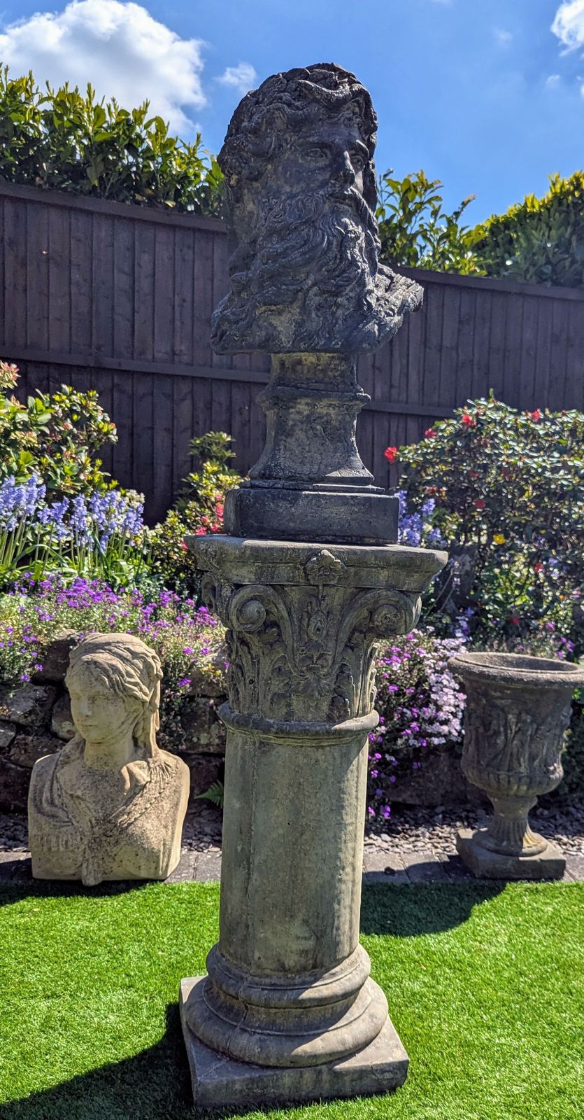 photo furniture Zeus Greek Sky Thunder God, Garden Ornament English Stone ,Delivery Available Via Our Sister Specialist Courier Company 0230.