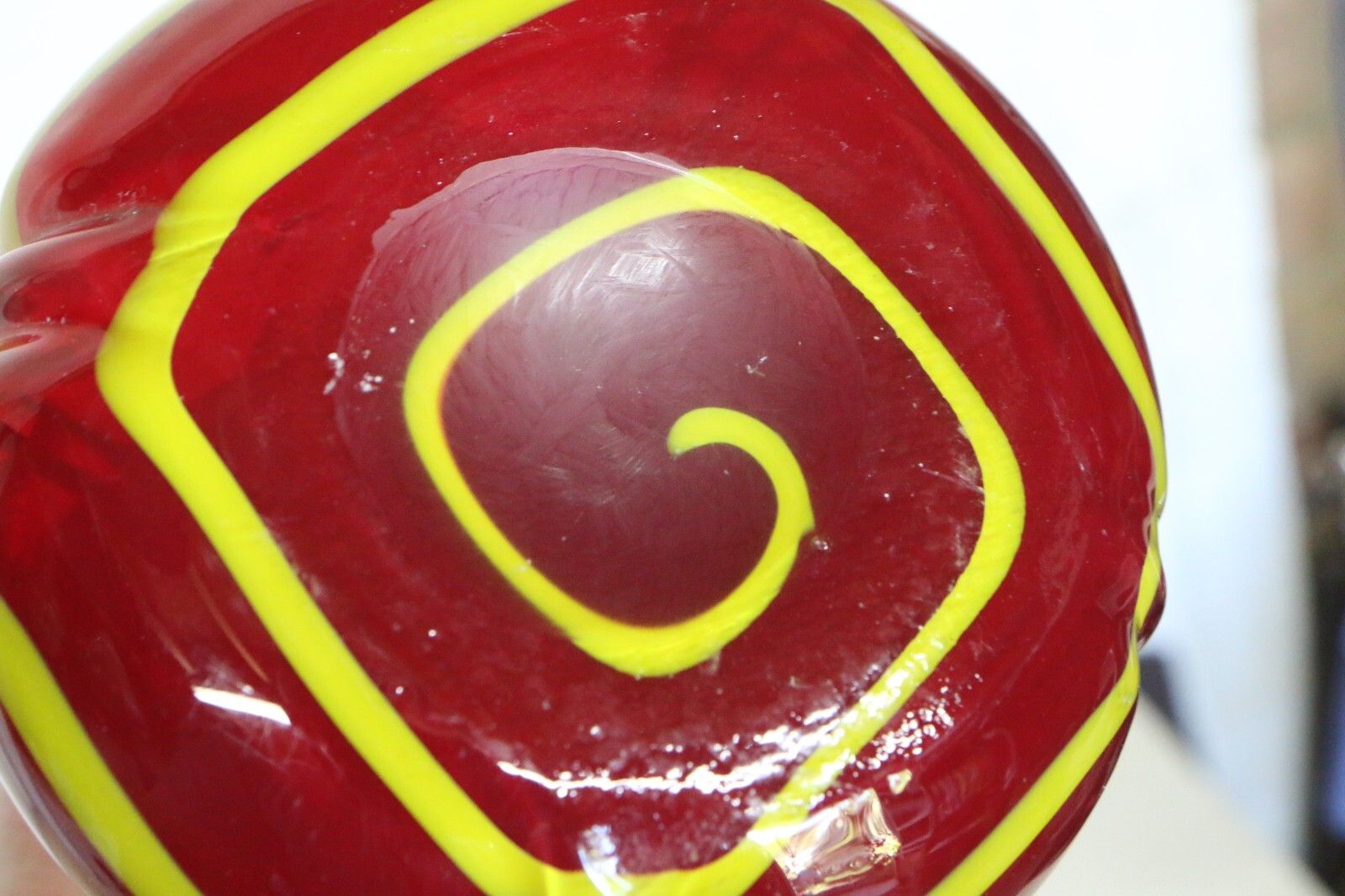 Home Decor Murano Large Vase Vintage Italian Very Striking Approx. 1960's Red And Yellow photo