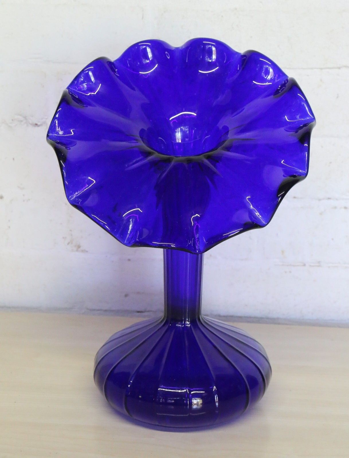 Large Vase Vintage Italian Cobalt Blue Glass Vase Very Striking Approx. 1960's.