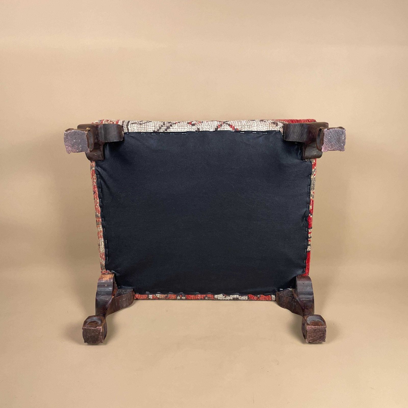 photo for sale Antique Wooden Stool Upholstered Carpet Kilim Wood Cottage Furniture Rectangle Brown Hallway Farmhouse Seat 22x50x43cm Footstool Bench Red