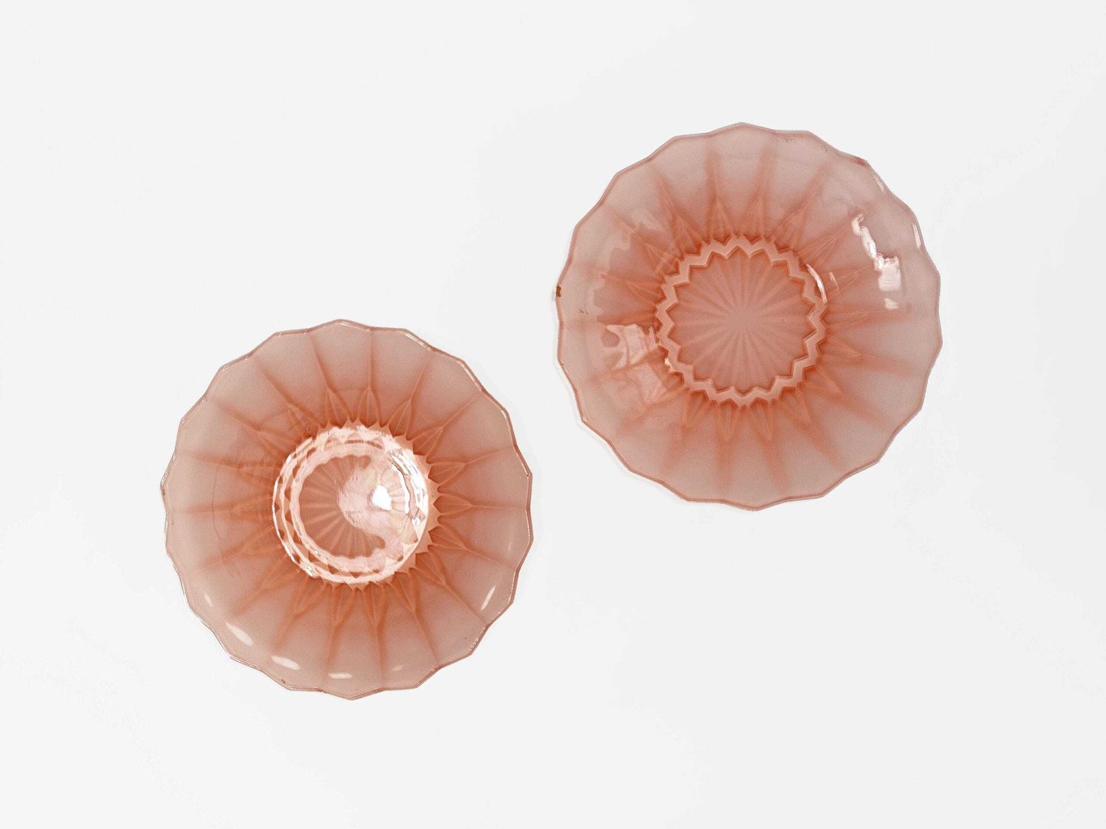 Pink Glass Art Deco Plates Pair Vintage Glassware Kitchenware Tableware 1930s Home Decor