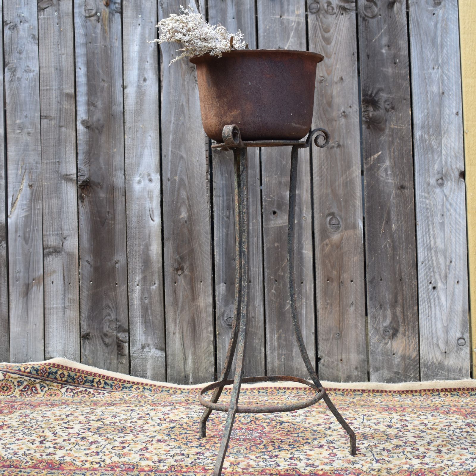 Antique Blacksmith Hand Made Wrought Iron Stand Heavy Garden Cast Iron Planter photo furniture